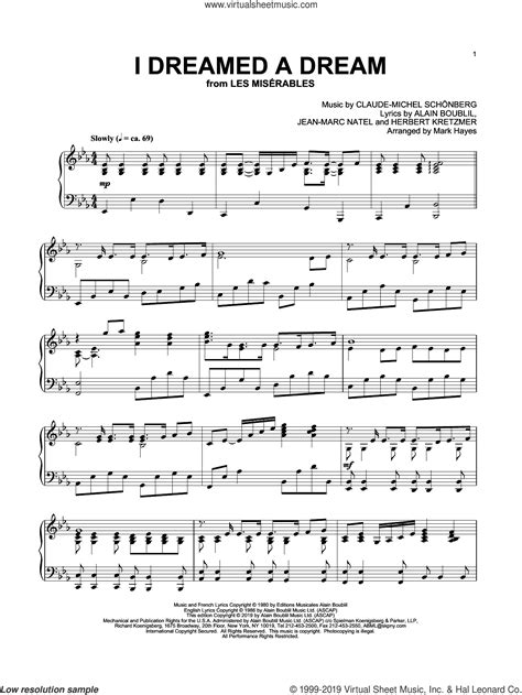 I Dreamed A Dream (from Les Miserables) (arr. Mark Hayes) sheet music (intermediate) for piano solo