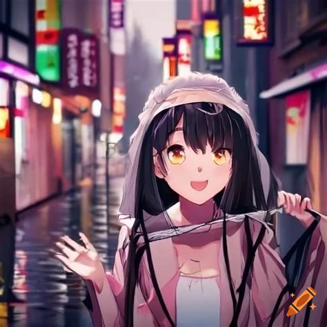 Anime girls shopping in tokyo on a rainy day on Craiyon