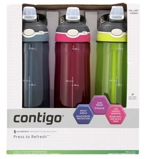 Contigo Autospout Straw Ashland Water Bottle 3pk Stormy/berry/lime