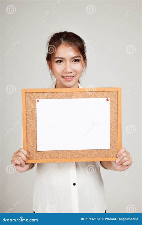 Asian Girl with Blank Paper Pin on Cork Board Stock Image - Image of portrait, gray: 71932151
