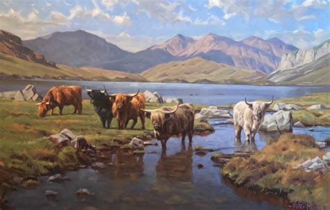 Stunning large oil painting by Scottish artist Peter Munro "Highland cattle"