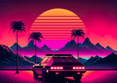 'retro neon car sunset' Poster by Designersen | Displate