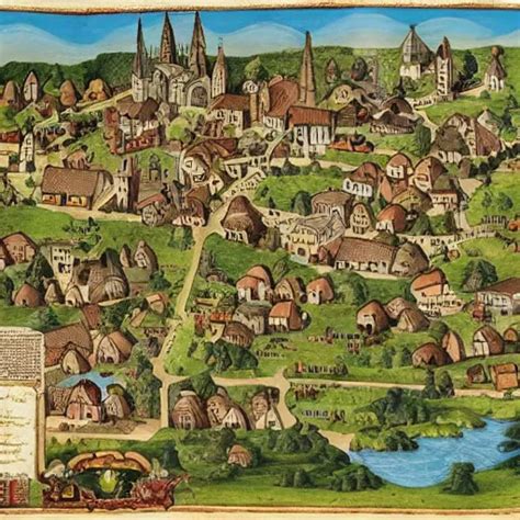 map of medieval village, highly detailed | Stable Diffusion