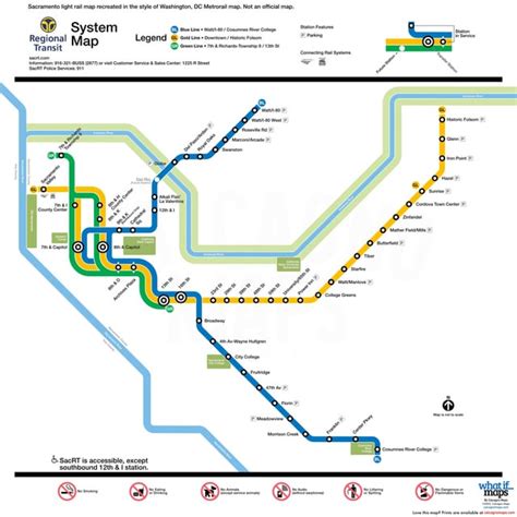 Sacramento Light Rail map in the style of Washington, DC Metrorail map ...