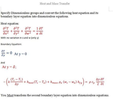 Heat and Mass Transfer Specify Dimensionless groups | Chegg.com