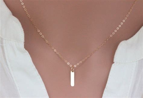 Gold Small Bar Necklace in 14k Gold Fill, Vertical Bar Necklace, Mini ...