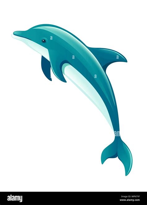 Blue dolphin cartoon sea animal design flat vector illustration isolated on white background ...