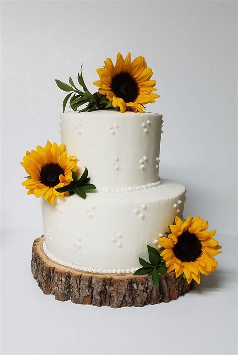 Two Tier Wedding Cake with Real Sunflowers in 2021 | Sunflower wedding cake, Sunflower cakes ...