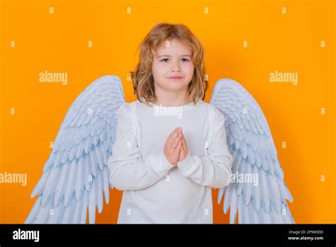 Angel prayer kids with prayer hands, hope and pray concept. Cute angel ...