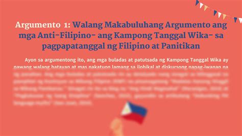 SOLUTION: Mga Susing Argumento ng Tanggol Wika para sa Pagkakaroon ng Filipino at Panitikan sa ...