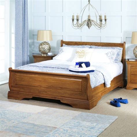 French Louis Solid Oak 5ft King Size Sleigh Bed | The Furniture Market