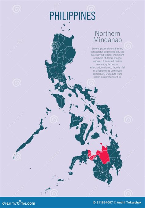 Philippines Map and Region Northern Mindanao, Asia Stock Vector - Illustration of country ...