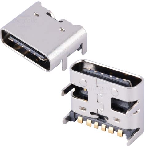 Cổng USB Cái 3.0 Type C 6 Chân Thẳng Dán SMD 30VAC 6.25A