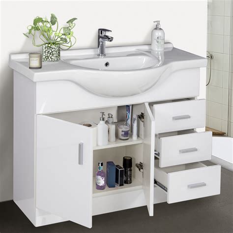 Bathroom Vanity Unit Cloakroom Basin Sink Storage Mirror Cabniet Tall ...