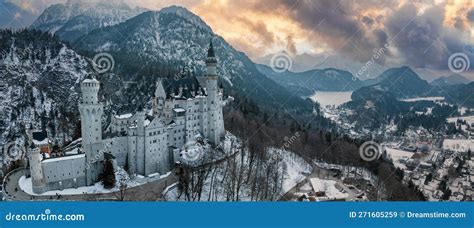 Aerial View of the Neuschwanstein Castle or Schloss Neuschwanstein on a Winter Day Stock Image ...