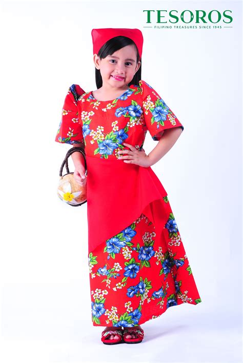 Red KIDS FILIPINIANA DRESS Floral Patadyong Philippine National Costume ...