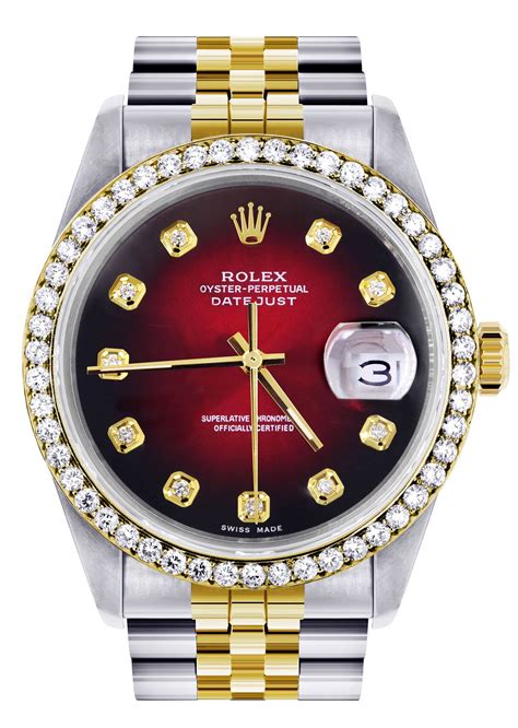 Womens Gold Rolex Datejust Watch 16233 | 36Mm | Red Dial | Jubilee Ban – FrostNYC