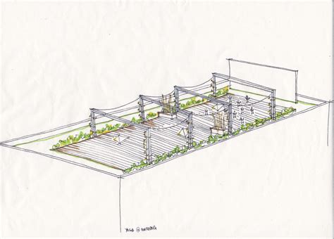 Nina's House study sketch 8: Rooftop garden for yoga/exercise in the morning - Hannah Razak ...