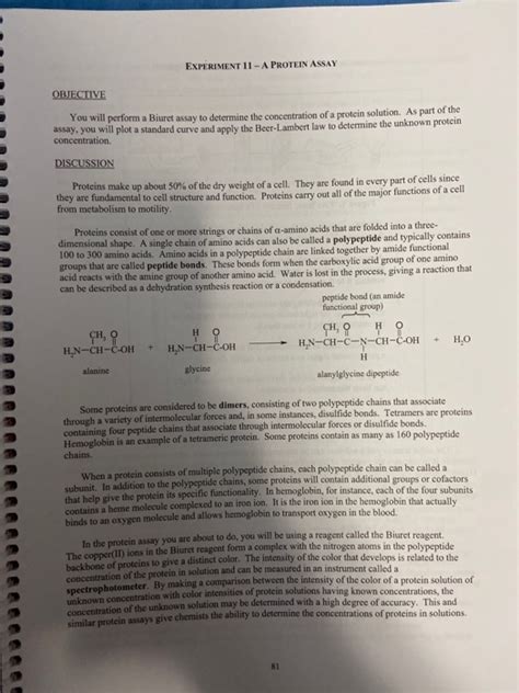 EXPERIMENT 11 - A PROTEIN ASSAY OBJECTIVE You will | Chegg.com