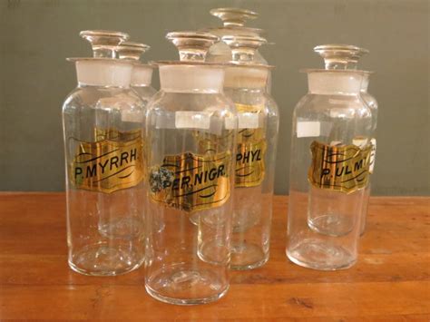 1850s antique hand blown apothecary bottles with glass labels $65-$85