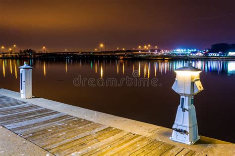 Pier on the Potomac River at Night, in National Harbor, Maryland Stock Photo - Image of light ...