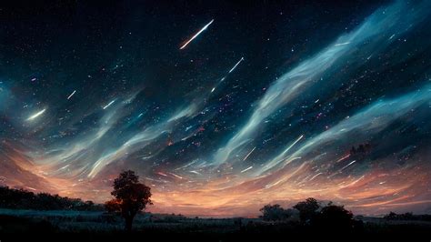 Abstract Meteor star trails and aurora on night sky background fantasy ...