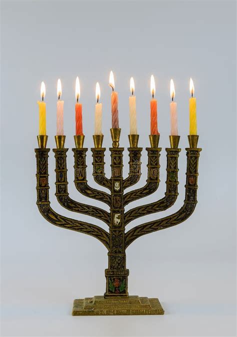 Hanukkah Menorah With Lit Candles Stock Image - Image of religon, copyspace: 45472371