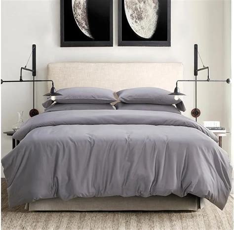 Light grey gray 100% Egyptian cotton bedding set king queen size sheet ...