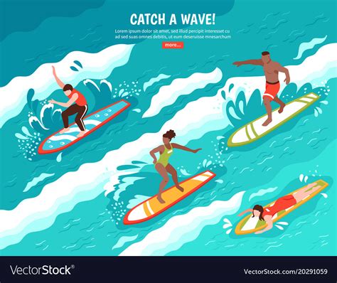 Catch wave surfing concept Royalty Free Vector Image