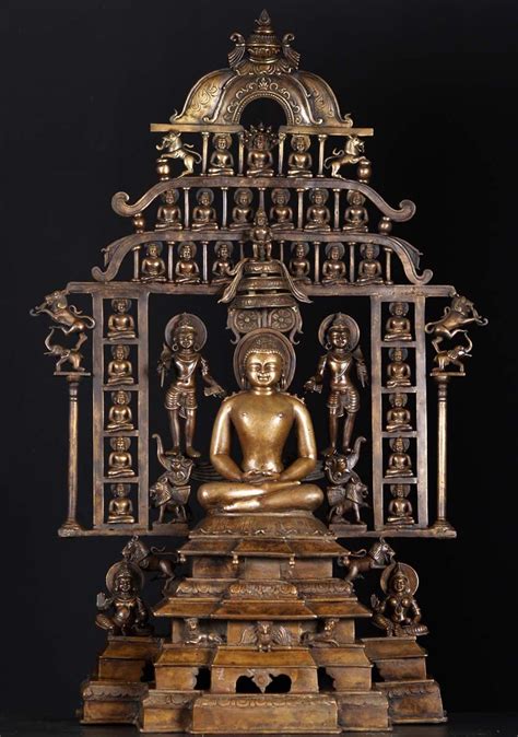 Rare Bronze Jain Mahavira Meditating with 24 Tirthankaras Hand Crafted in Bangladesh 35" (#54b52 ...