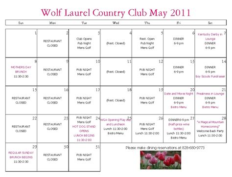 Wolf Laurel Country Club Bulletin Board: May Calendar