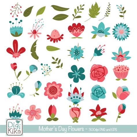 Hand Drawn Flowers Clip Art Mother's Day Clipart, Vector Flowers, Wedding Invitations, Doodle ...