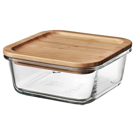 IKEA 365+ food container with lid, square glass/bamboo, 600 ml (20 oz ...