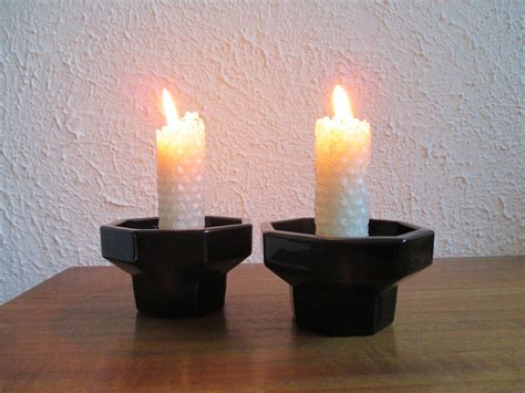 Pair Arcoroc Octime Black Candle Holders Black Amethyst Glass made in ...