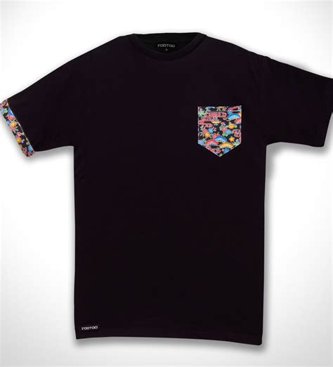 Black T-Shirt with Black Floral Pocket Tee / Embellished Sleeve Trim :: Men - JooToo Clothing ...