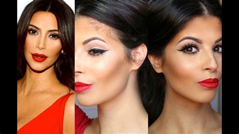 Kim Kardashian Makeup Tutorial | Red Lips Winged Liner - YouTube