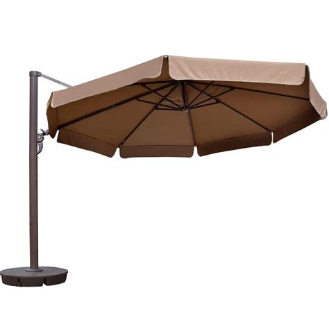 Island Umbrella Victoria 13 ft. Octagonal Cantilever with Valance Patio Umbrella in Stone ...