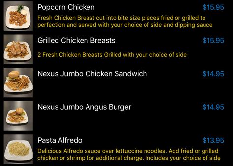 DINING MENU, Nexus Cinema Dining