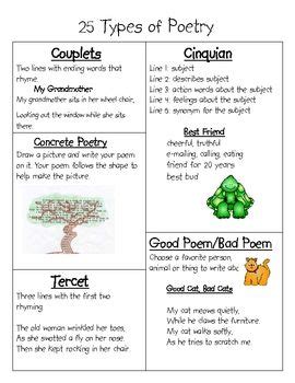 25 Types of Poetry | Poetry lessons, Teaching writing, Poetry for kids