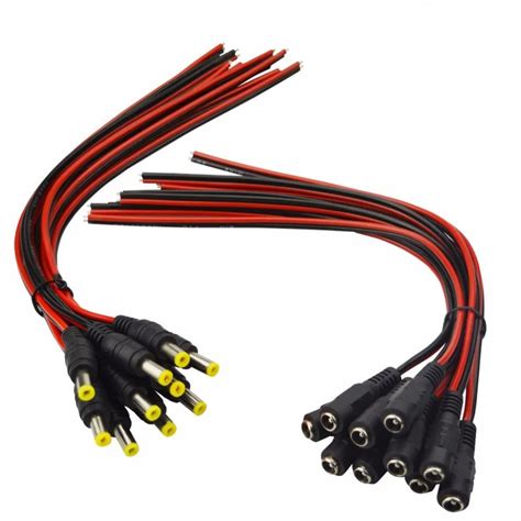 2 Pairs 30CM DC Power Pigtail Cable 12V 5A Male & Female Connectors for ...