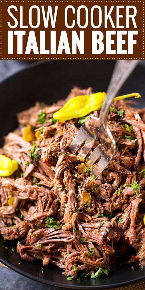 Slow Cooker Shredded Italian Beef - The Chunky Chef