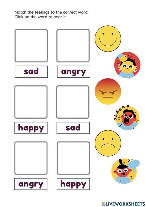 Engaging Emotion Worksheets for Kindergarten | Fun Matching Activities