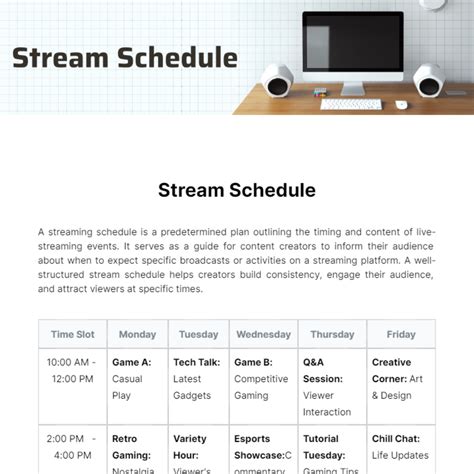 Free Stream Schedule Template - Edit Online & Download | Template.net