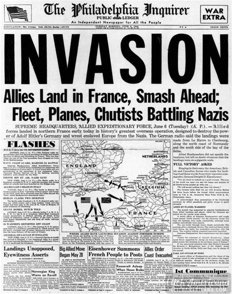 WWII newspaper headlines from the D-Day invasion of France (1944 ...