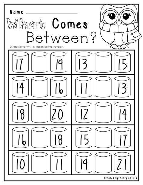 Kindergarten Numbers Between Worksheet | MySchoolsMath.com