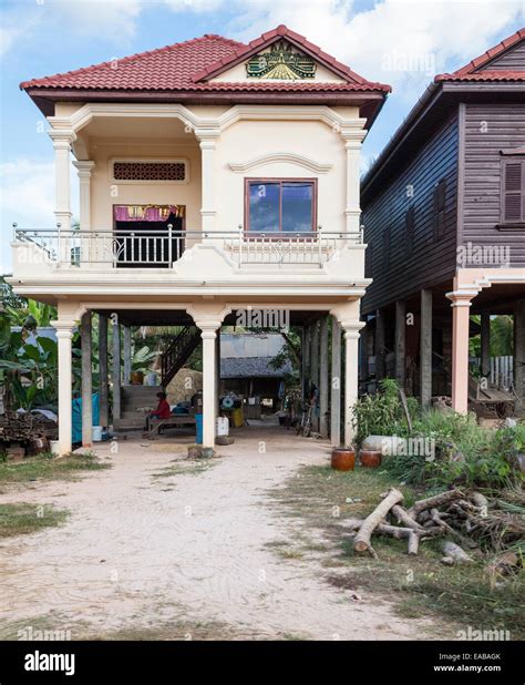 Cambodia. Typical Modern Rural House, with Living Quarters above the ...