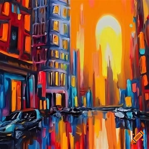 Oil painting of a cityscape
