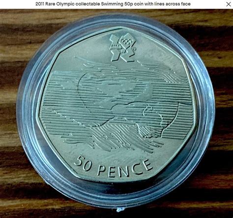 Aquatics 50p Coin Rare Olympic Lines Across Swimmers Face