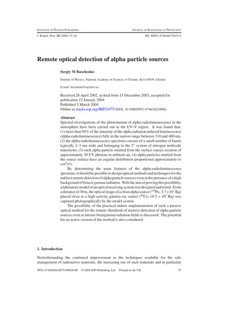 (PDF) Remote optical detection of alpha particle sources