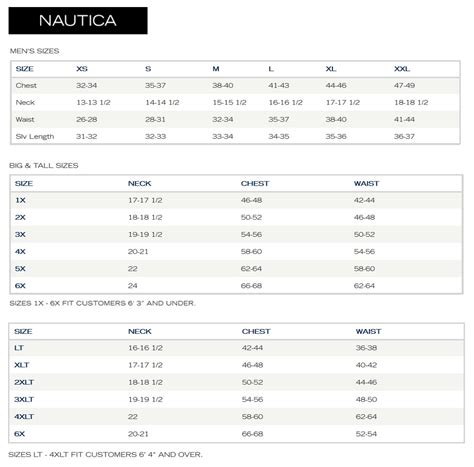 Nautica Size Chart Men